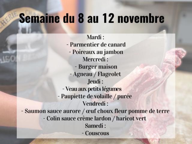 Menu de la semaine du 8 au 12 novembre 2022